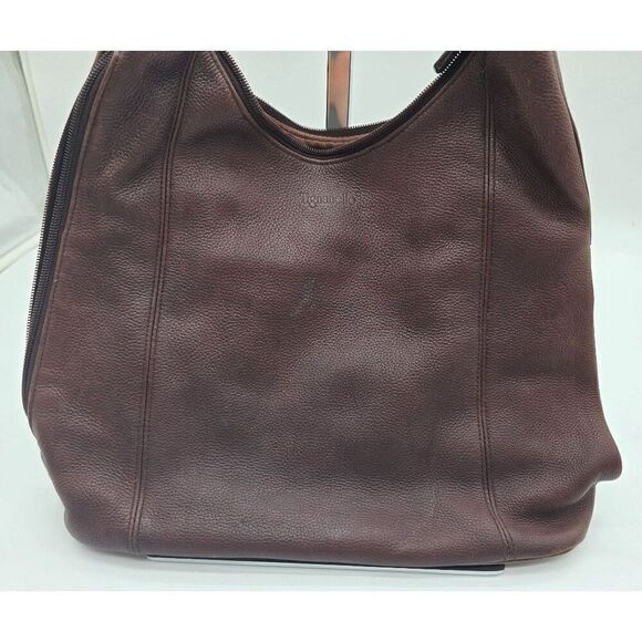 Tignanello Dark Brown Leather Hobo Shoulder Bag With Zipper Pockets & Spacious I - Picture 1 of 7